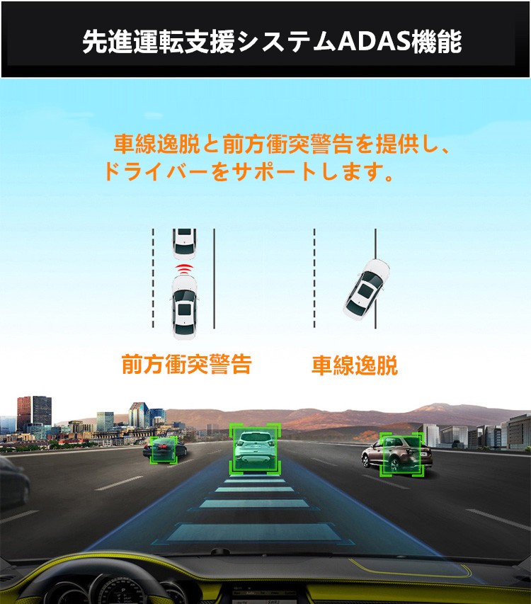 【最新アップグレード版】ドライブレコーダー 赤外線照射機能 車内外同時録画 ADAS機能 wifi搭載 WDR 駐車監視 常時録画 動体検知 32Gカード付き - 画像 (5)