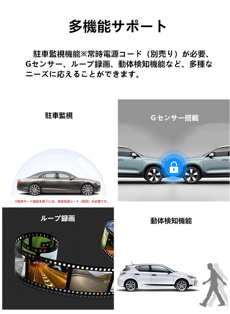【最新アップグレード版】ドライブレコーダー 赤外線照射機能 車内外同時録画 ADAS機能 wifi搭載 WDR 駐車監視 常時録画 動体検知 32Gカード付き - 画像 (7)