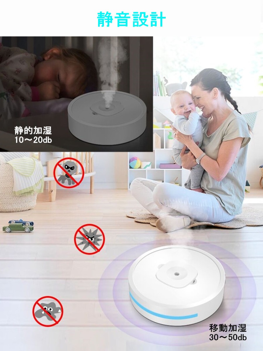 UV紫外線加湿ロボット 超音波式 アロマオイル、次亜塩素酸水対応 除菌 静音設計 衝突防止 - 画像 (5)
