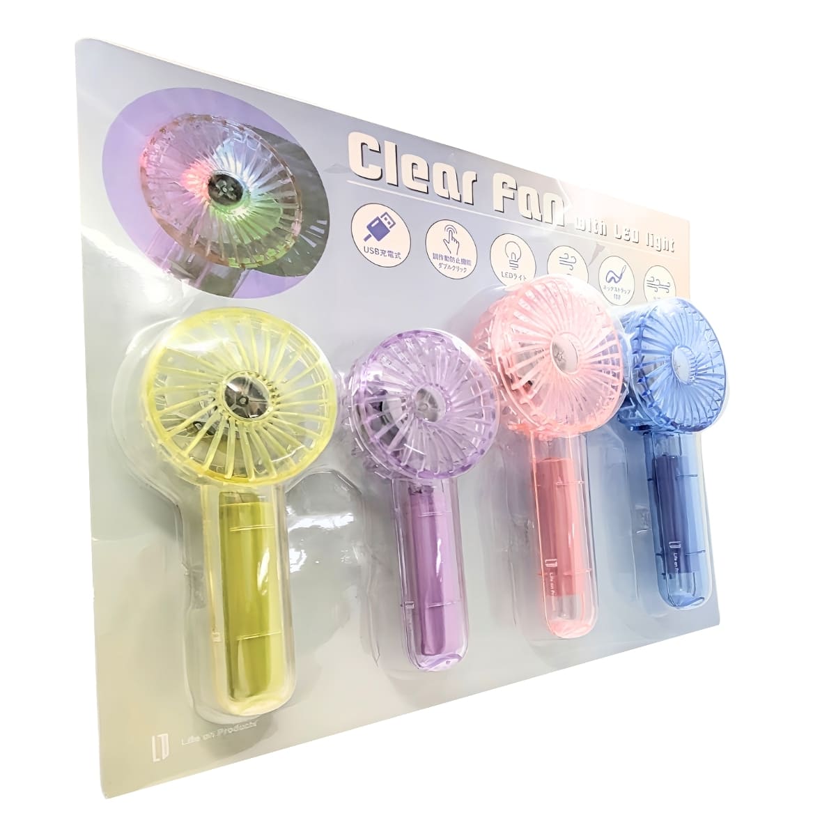 Life on Products クリアファン LEDライト付 アソートセット 4個入り HOE-M181風量調節:3段階 リズムモード有 夏 熱中症対策 便利グッズ 旅行先 暑さ対策 実用的 プレゼント - 画像 (8)
