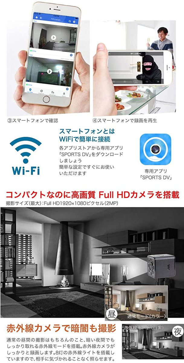 小型カメラ ミニカメラ スポーツカメラ SQ13 1080P 防水 ミニ 防犯カメラ 小型カメラ 防水ケース付属 バッテリー内蔵 カラー(全3色) 新入荷したCS03は本体が防水仕様で自転車に取り付けられるバンドが付属 実用的 父の日 プレゼント - 画像 (5)