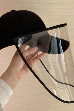 フェイスカバー付き キャップ 帽子 ブラック 防護帽 飛沫防止 UVカット　 ハット キャップ 取り外可 2WAY 男女兼用 素材：コットン、フェイスカバー部分：PVC サイズ：Fサイズ（フリー）頭周り5６～60（cm）、フェイスカバー：41*25（cm）外作業、スポーツ、アウトドア活動に
