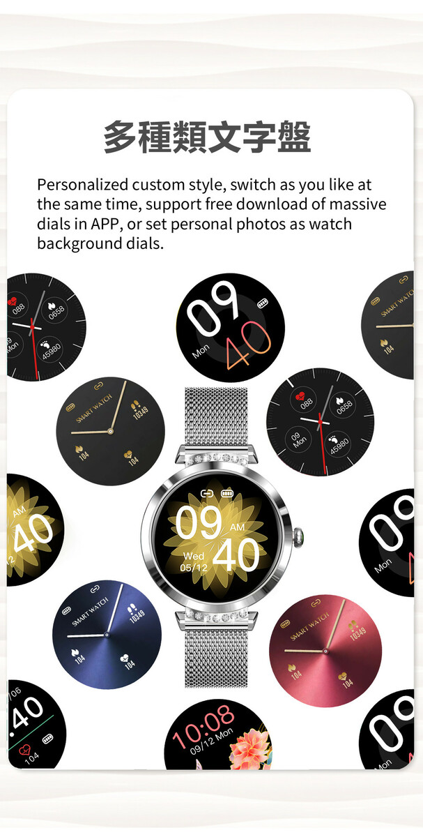 スマートウォッチ NY22 1.09インチ 24時間 多機能 電話、LINE、SMS、Twitter、Facebook、通知 天気予報 バッテリー 150mAh 活動 生理 睡眠 多機能 音楽再生 便利 IPX68防水iPhone Android 対応 日本語 対応 音楽再生 レディース 3色 実用的 母に日 プレゼント - 画像 (4)