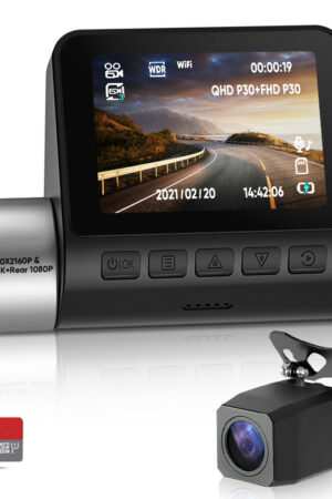 【32GBカード付き】ドライブレコーダー V50 4K 3840×2160Pと解像度:フロント2K+リア1080P 360度回転 前後カメラ 170°広角 WiFi Gセンサー シガープラグと接続コード(対応車:インプット:DC12V-24V/アウトプット:DC:5V-3.1A 長さ:約 335cm)リアカメラコード:約 590cm