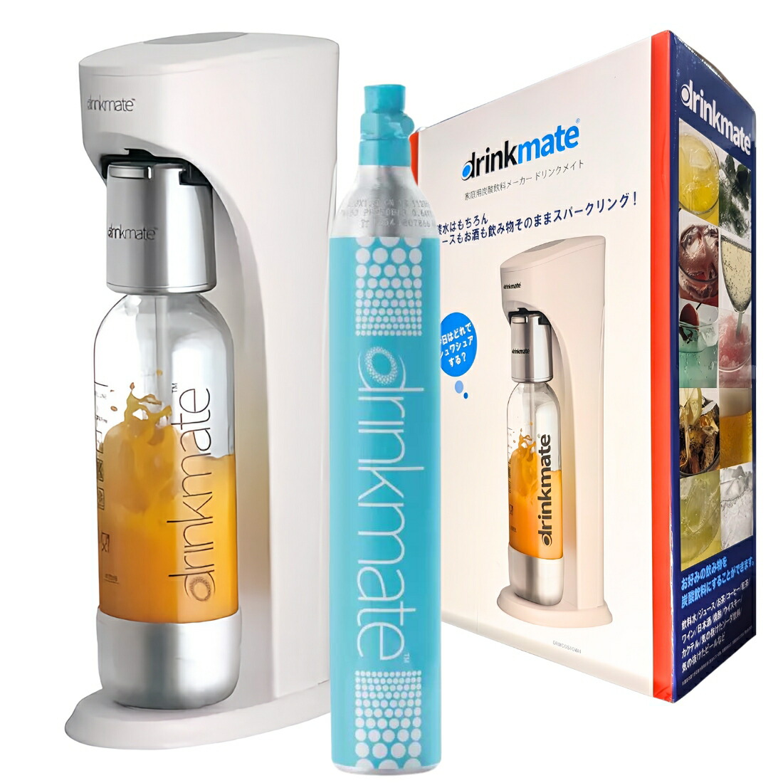 ドリンクメイト 家庭用炭酸飲料メーカー スターターキット DRMCOS1OWH Drinkmate ホワイト 電源コード不要 ガスシリンダー60L 1本 炭酸水500ml 約18円 ※シリンダーは法令上廃棄できません。 実用的 父の日 プレゼント