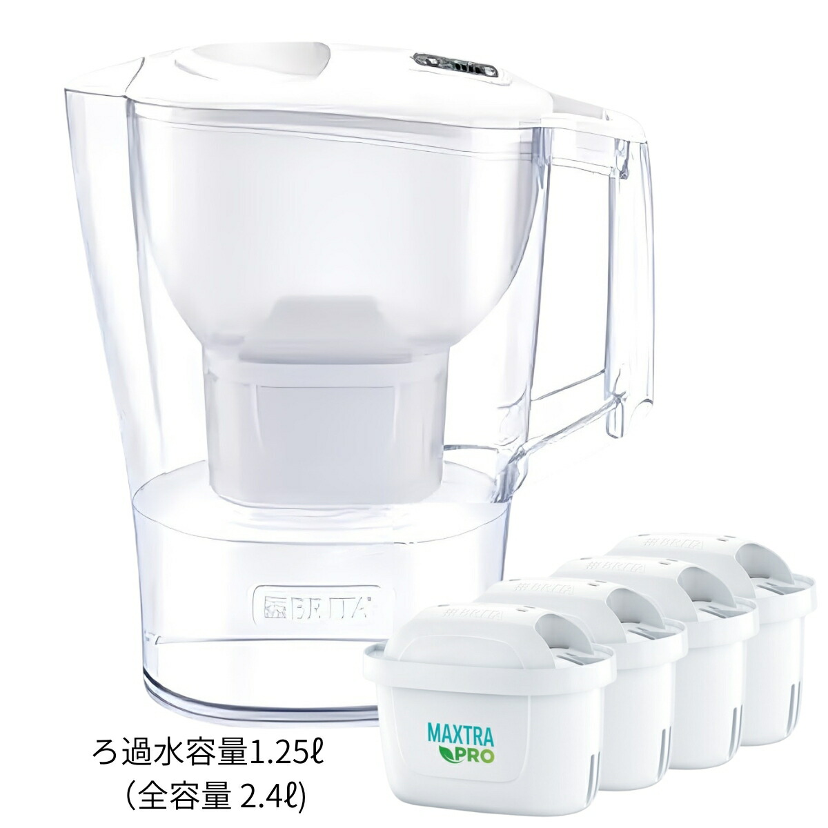 ブリタ ポット型 浄水器 アルーナ 容量2.4L カートリッジ4個付き ろ過水容量1.25L 液晶メモ (交換目安:1日5.3L で4週間 ) 型番:KBALCW4M サイズ(mm) : 奥行100 横幅249 高さ260mm 実用的 母の日 父の日 プレゼント - 画像 (16)