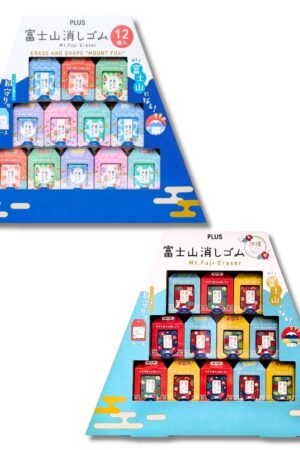 PLUS 富士山消しゴム 12個セット お守り富士山 ER-100AIF-12P エアイン樹脂 消し心地も抜群 裏面にメッセージが記入できる 日本 (タイプ2種: 縁起の良い6種類のモチーフと和柄のケース、沖縄バージョン)