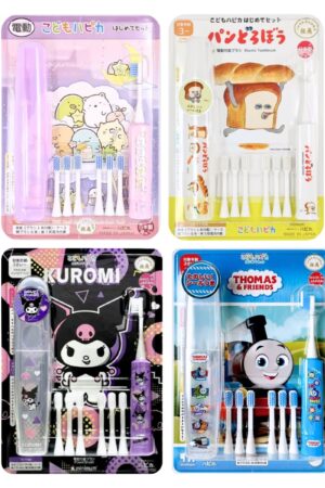 こどもハピカ 電動歯ブラシ はじめてセット(本体 替ブラシ6本 ハードケース) 超微細タタキ振動で毎分7,000回 毛はやわらかめ 日本製 デザイン(4種) こどもの日 夏の連休中 夏休みの 生活習慣 お誕生日 プレゼント