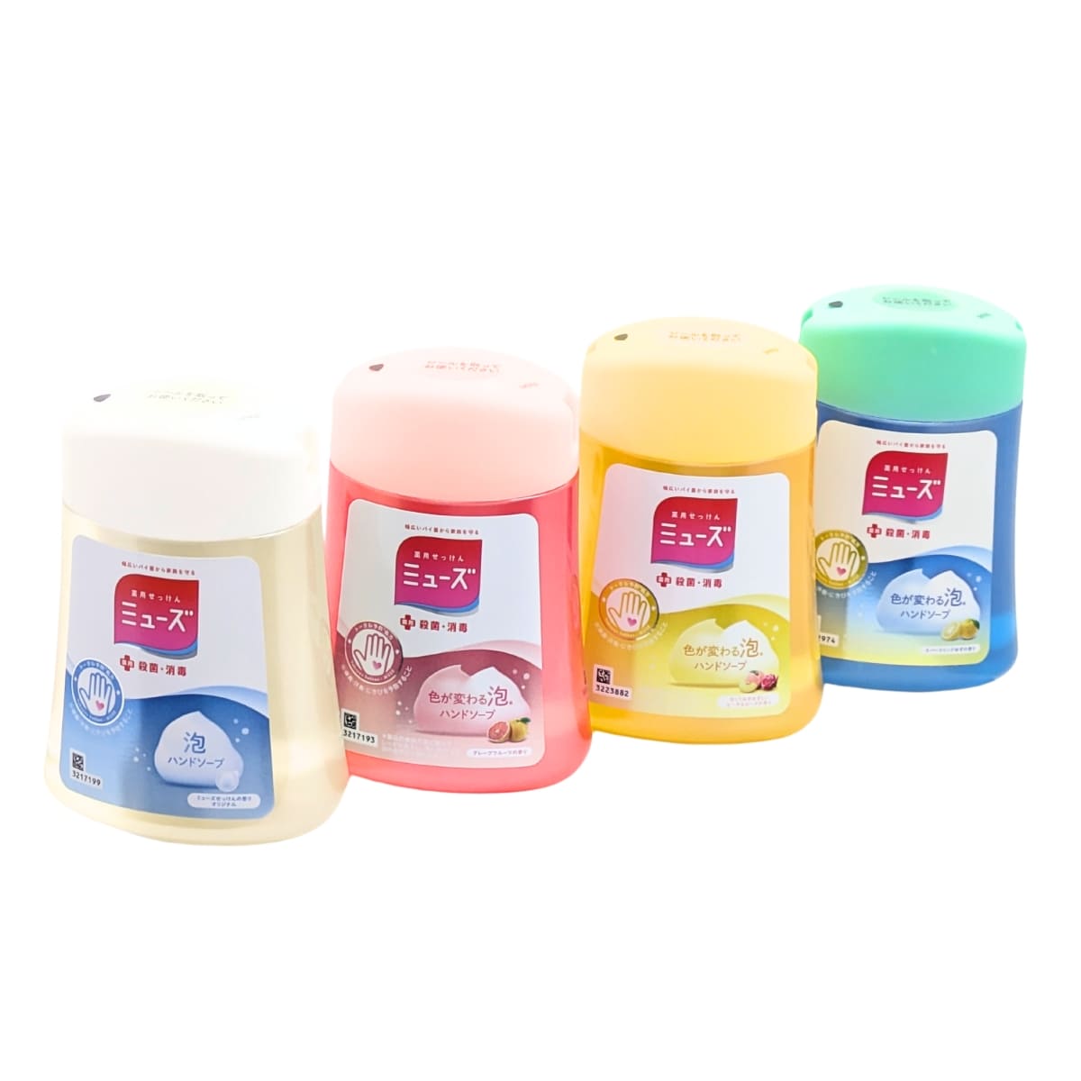 【薬用石鹸】ミューズ ノータッチ泡ハンドソープ 詰め替え用 型番: 8403555 バラエティセット 4種 (オリジナル /グレープフルーツ / 甘くてみずみずしいピーチ&ローズ /スパークリンクゆず/ 各250ml) 製造販売元:レキットベンキーザー・ジャパン