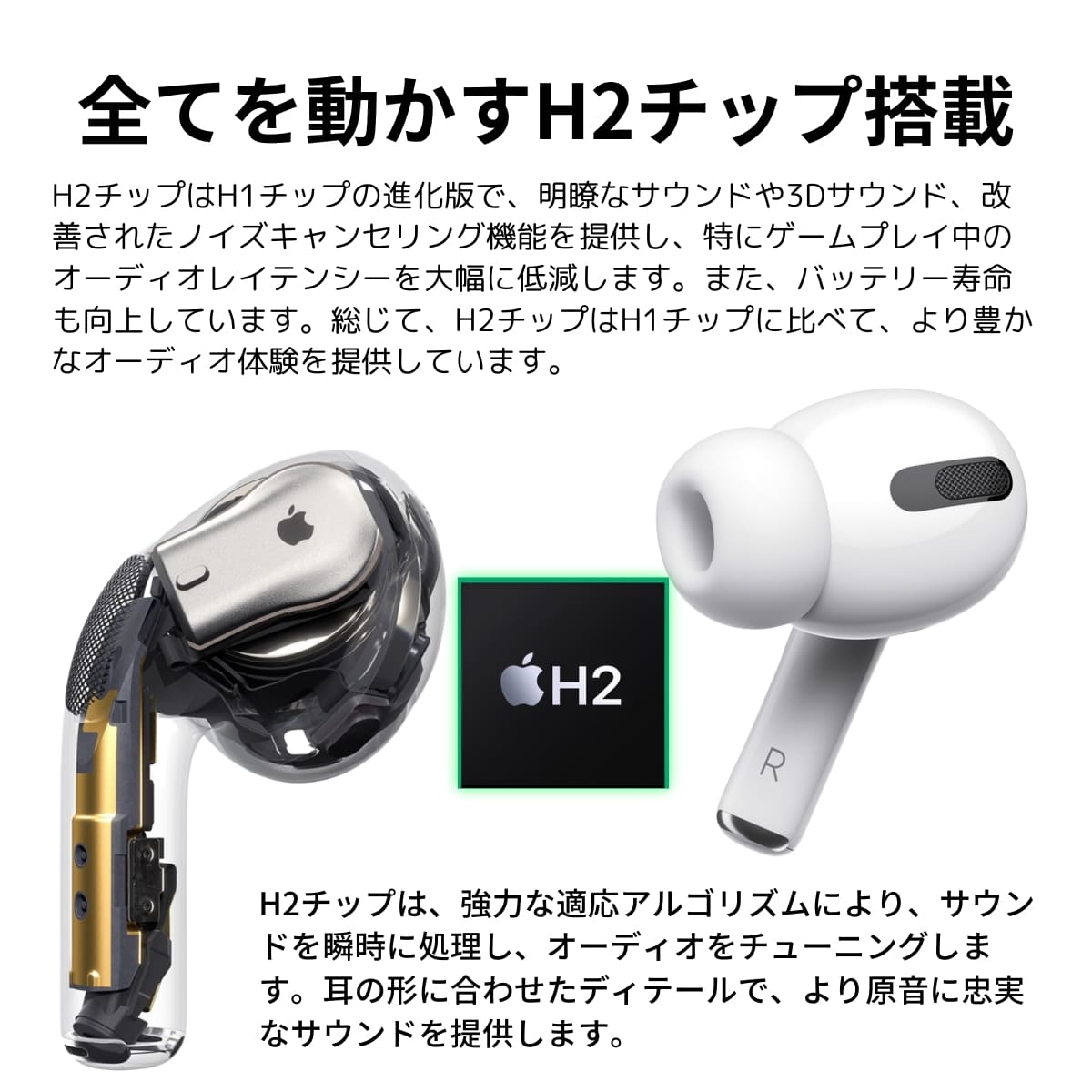 Apple AirPods Pro (第2世代 MTJV3J/A) USB-C 最大2倍の雑音を消すアクティブノイズキャンセリング 外部音取り込みモード 適応型オーディオ。装着タイプ: カナル型 実用的 父の日 プレゼント - 画像 (9)