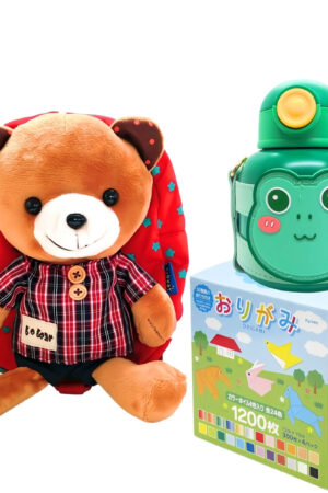 【3点セット】ボボベア 波波熊 クマのリュック かわいいキッズ水筒 500ML (カエル・ウサギ・ユニコーン・ライオン) 腐食に強い316ステンレス  折り紙1200枚 こどもの日 プレゼント