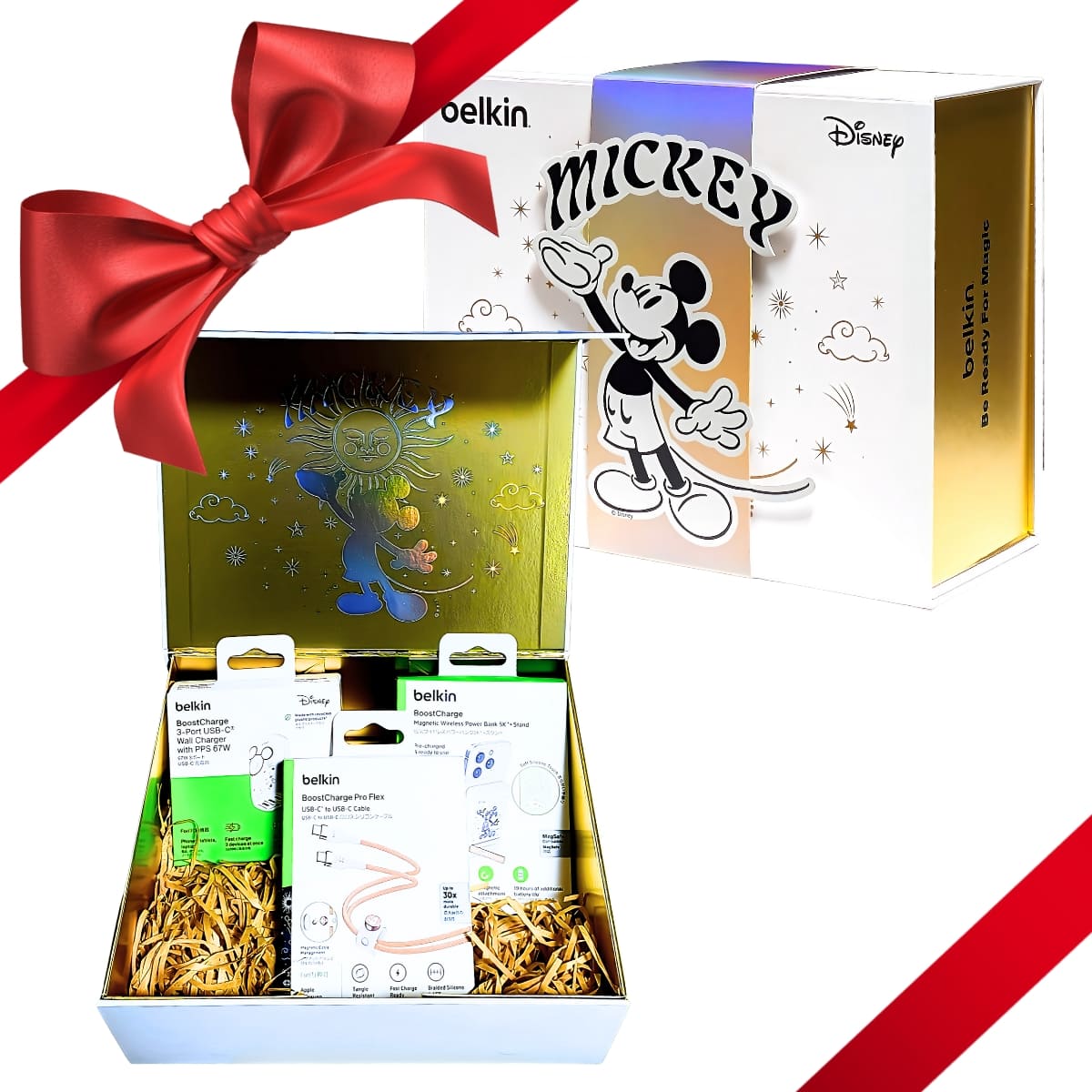 Belkin (ベルキン) ディズニー チャージング ギフトボックス (5000mAh モバイルバッテリー , 67W出力のUSB-C 3ポート充電器, 60W対応のUSB-C to USB-C編組ケーブル) 型番: BUE014pcADDY【PSE認証】実用的 夏 帰省 旅行準備 プレゼント