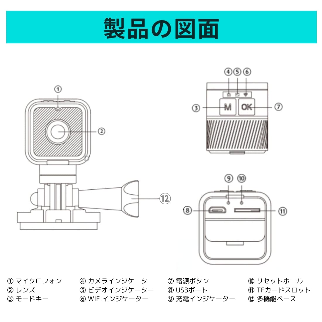 CS03 WiFiスポーツカメラ 1080PのフルHD 12Mの静止画解像度(4032×3024) 防水防塵IP65 アクションカメラ 屋外 スポーツ バッテリー:900mAh,3.7V メモリ:最大256G CHAOYILIU - 画像 (19)