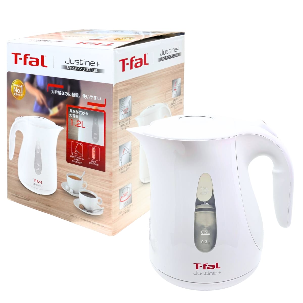 ティファール 電気ケトル 1.2L ジャスティン プラス カラー:ブラック(KO4908JP) ホワイト(KO4901JP) 1,250W 湯沸かし簡単 実用的 母の日 父の日 プレゼント 省エネ&安心設計でギフトにもおすすめ。 - 画像 (2)