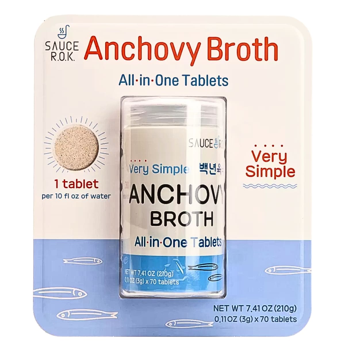 アンチョビ出汁 タブレット形状のアンチョビブロス 1個3gx70個入り 水300mlにつき1個入れるだけ スープや鍋物、パスタソースなど 韓国産 SAUCE R.O.K (ソース・アールオーケー) #1152045 時短 簡単 旨味 うまみ万能だし コストコ 韓国食品