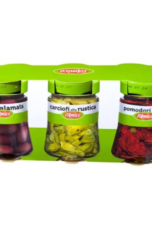 DAMICO イタリアンテイストセット 3個 (アーティチョークオイル漬け,ドライトマトオイル漬け,オリーブ塩水漬け(種入り) ) イタリア産 #50351 D'Amico(ダミーコ) ビン詰め 前菜 サラダ ワインのお供