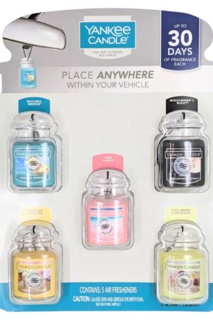 YANKEE CANDLE(ヤンキーキャンドル) カージャー 車用 芳香剤 5つのフレグランス(バハマブリーズ ,バニラカップケーキ,ピンクサンド,ミッドサマーナイト,アイスベリーレモネード ) 30日間香りが持続 メキシコ製 紐で吊るすタイプ #1806537