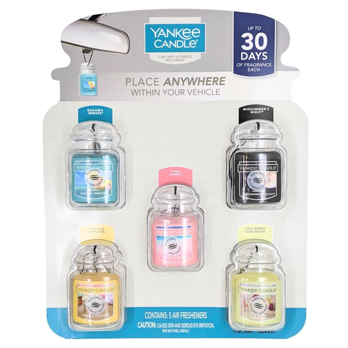 YANKEE CANDLE(ヤンキーキャンドル) カージャー 車用 芳香剤 5つのフレグランス(バハマブリーズ ,バニラカップケーキ,ピンクサンド,ミッドサマーナイト,アイスベリーレモネード ) 30日間香りが持続 メキシコ製 紐で吊るすタイプ #1806537