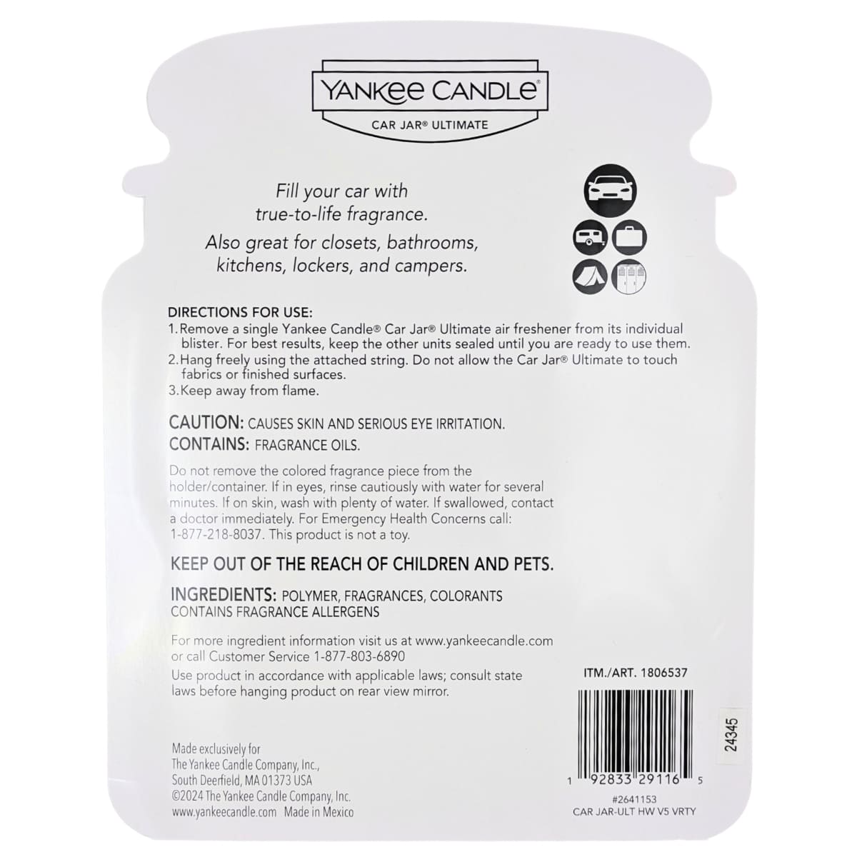 YANKEE CANDLE(ヤンキーキャンドル) カージャー 車用 芳香剤 5つのフレグランス(バハマブリーズ ,バニラカップケーキ,ピンクサンド,ミッドサマーナイト,アイスベリーレモネード ) 30日間香りが持続 メキシコ製 紐で吊るすタイプ #1806537 - 画像 (2)