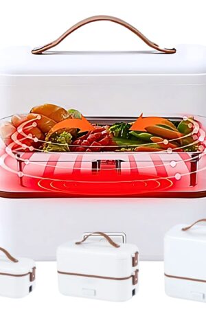 電熱弁当箱 ご飯が炊ける 弁当 (3段) 炊飯 FH-A12 サイズ(mm): 高205×横245×幅125 重量: 1.7kg 容量:1.2L カラー: ホワイト 電力:300W 電圧:110V 電源を確保(職場・自宅・車中など) 加熱 弁当箱 学生 社会人 一人暮らし お弁当を持参 ランチ 実用的 父の日 プレゼント