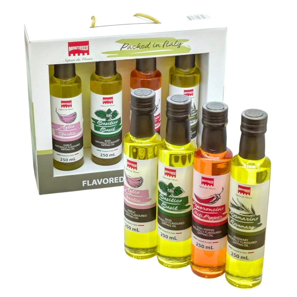 モントスコ イタリア産 香味オイル4種詰め合わせ フレーバーオリーブオイルセット (ガーリック, バジル, チリ, ローズマリー) 4本セット 料理 パスタ ディップオイル フレーバーオイル ギフト